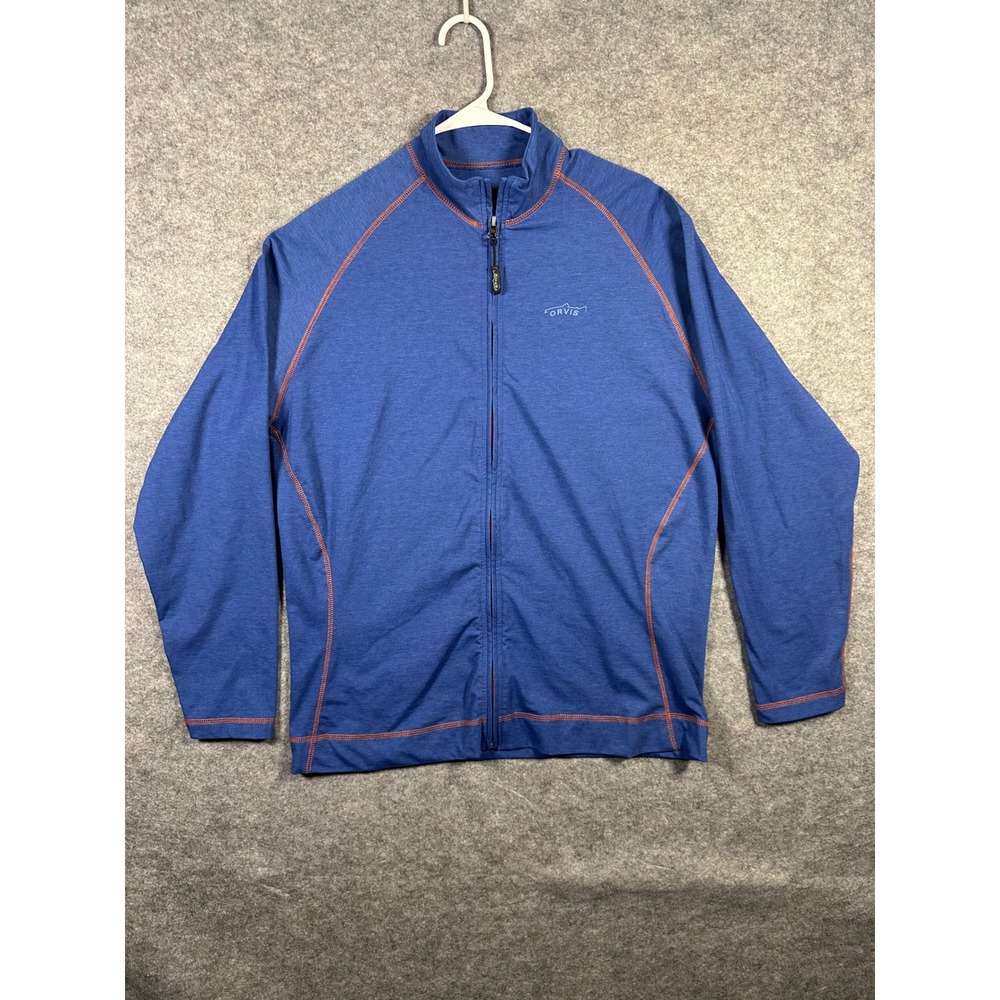 Orvis Trout Bum Mens Medium Full Zip‎ Jacket Blue Orange Stitching